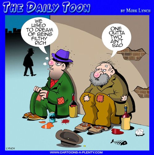 Cartoon: Filthy rich (medium) by toons tagged tramps,money,broke,one,outta,two,wealth,tramps,money,broke,one,outta,two,wealth