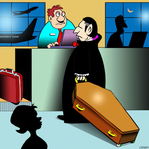 Cartoon: Flight of Dracula (medium) by toons tagged dracula,airline,check,in,air,travel,aircraft,airport,blood,sucking,coffin,dracula,airline,check,in,air,travel,aircraft,airport,blood,sucking,coffin