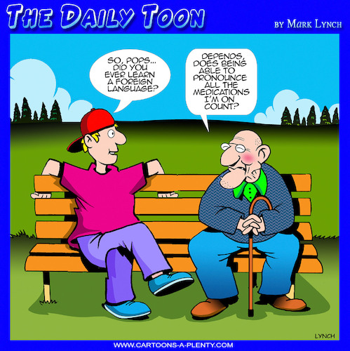 Cartoon: Foreign language (medium) by toons tagged medications,languages,old,age,ageing,pensioners,medications,languages,old,age,ageing,pensioners