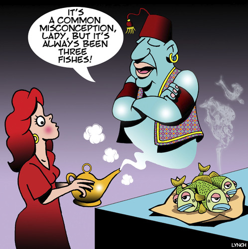 Cartoon: Genie in a bottle (medium) by toons tagged magic,lamp,genie,misunderstandings,myths,three,wishes,fish,misconceptions,magic,lamp,genie,misunderstandings,myths,three,wishes,fish,misconceptions