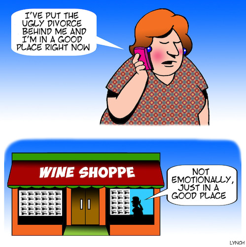 Cartoon: Good place (medium) by toons tagged wine,store,alcohol,psychiatric,problems,stress,sales,wine,store,alcohol,psychiatric,problems,stress,sales
