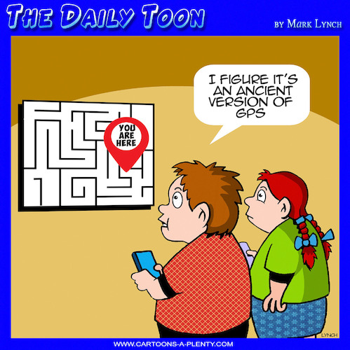 Cartoon: GPS system (medium) by toons tagged wall,map,you,are,here,gps,wall,map,you,are,here,gps