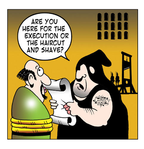 Cartoon: haircut and shave (medium) by toons tagged guillotine,beheaded,french,revolution,haircut,shave,hairdresser,capital,punishment