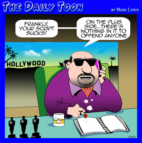 Cartoon: Hollywood script (medium) by toons tagged hollywood,producer,scripts,playwright,screenplay,political,correctness,pc,hollywood,producer,scripts,playwright,screenplay,political,correctness,pc