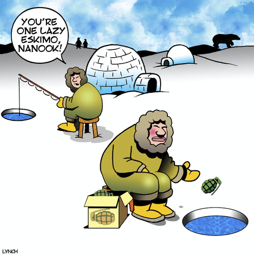 Cartoon: Ice fishing (medium) by toons tagged eskimo,explosives,hand,grenade,ice,fishing,arctic,fisherman,lazy,eskimo,explosives,hand,grenade,ice,fishing,arctic,fisherman,lazy