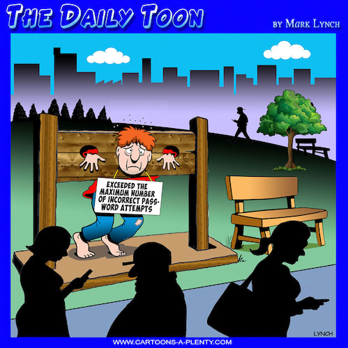 Cartoon: Incorrect password (medium) by toons tagged prison,stocks,wrong,password,username,prison,stocks,wrong,password,username