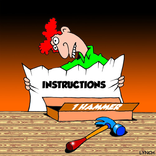 Cartoon: instructions (medium) by toons tagged hammer,tools,garden,instructions,carpenter,and,nails,building,builder,handiman,gifts