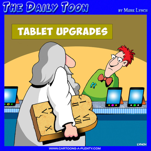 Cartoon: iPad tablets (medium) by toons tagged ten,commandments,phone,upgrades,moses,iphone,sales,ten,commandments,phone,upgrades,moses,iphone,sales
