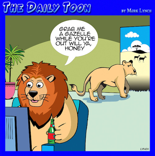 Cartoon: Lioness (medium) by toons tagged lions,gazelle,lazy,males,shopping,lions,gazelle,lazy,males,shopping