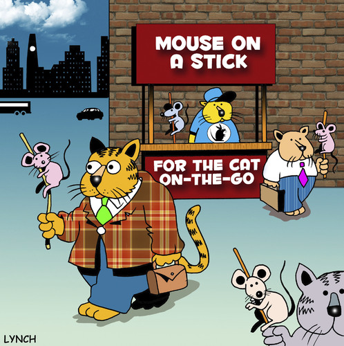 Cartoon: mouse on a stick (medium) by toons tagged cats,mice,fast,food,hot,dogs,mouse,animals,take,away