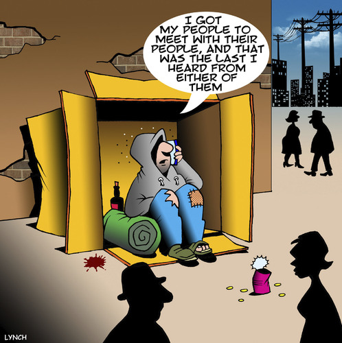 Cartoon: My people will meet with yours (medium) by toons tagged tramp,begging,unemployed,homeless,tramp,begging,unemployed,homeless