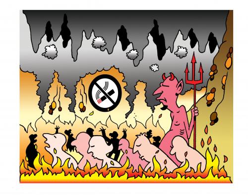 Cartoon: no smoking (medium) by toons tagged hell,smoking,afterlife,no,sinner,devil,
