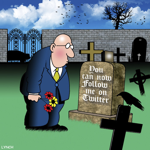 Cartoon: now you can (medium) by toons tagged twitter,social,media,blogging,cemetary,death,headstone