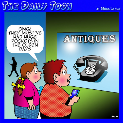 Cartoon: Old fashioned phone (medium) by toons tagged smart,phones,old,antiques,big,pockets,smart,phones,old,antiques,big,pockets