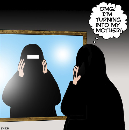 Cartoon: OMG! (medium) by toons tagged burka,turning,into,my,mother,burqa,burka,turning,into,my,mother,burqa