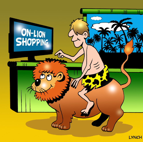 Cartoon: on lion (medium) by toons tagged online,shopping,computers,sales,google,internet,africa,lions