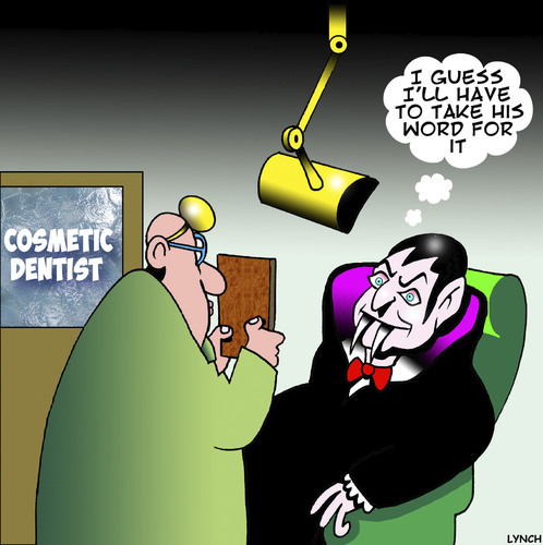 Cartoon: On reflection (medium) by toons tagged dracula,dentistry,cosmetic,surgery,mirrors,dentist