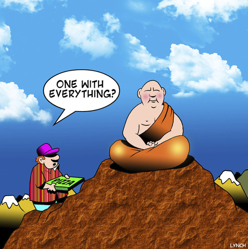 Cartoon: One with everything (medium) by toons tagged lama,dali,pizza,guru,priest,buddist