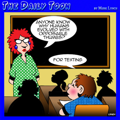 Cartoon: Opposable thumbs (medium) by toons tagged texting,classrooms,teachers,texting,classrooms,teachers