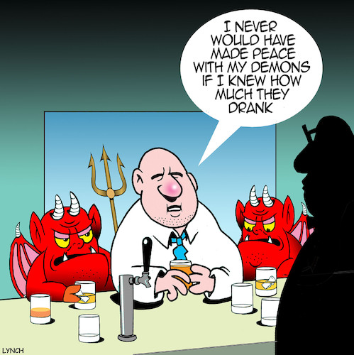 Cartoon: Peace with my demons (medium) by toons tagged demon,drink,demons,drunks,demon,drink,demons,drunks