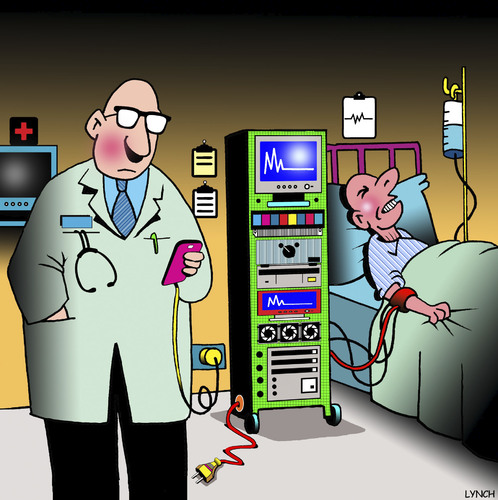 Cartoon: Phone charge cartoon (medium) by toons tagged phone,charger,medical,procedure,doctors,hospitals,patient,care,smart,hospital,negligence,old,age,phone,charger,medical,procedure,doctors,hospitals,patient,care,smart,hospital,negligence,old,age