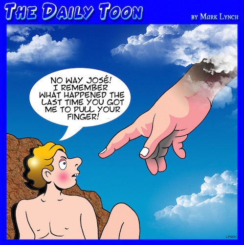 Cartoon: Pull my finger (medium) by toons tagged creation,farts,creating,life,hand,of,god,no,way,jose,creation,farts,creating,life,hand,of,god,no,way,jose