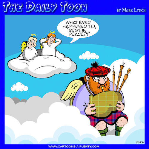 Cartoon: Rest in peace (medium) by toons tagged bagpipes,scotsman,playing,angels,bagpipes,scotsman,playing,angels