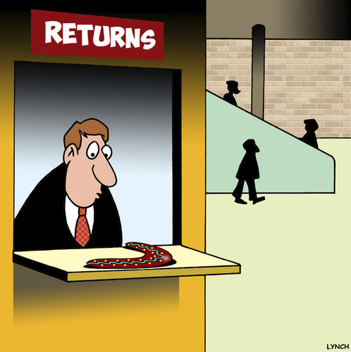 Cartoon: Returns (medium) by toons tagged boomerangs,department,stores,shopping,returns,counter,malls,free,trial,boomerangs,department,stores,shopping,returns,counter,malls,free,trial