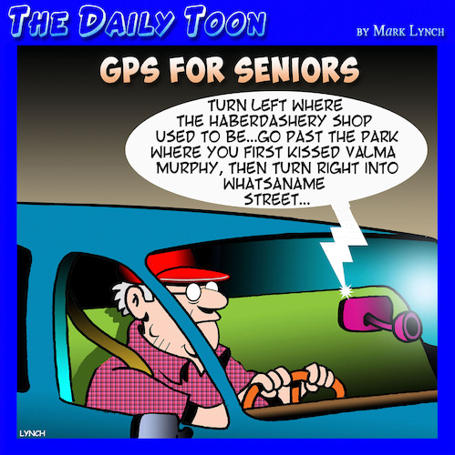 Cartoon: Sat Navigation (medium) by toons tagged seniors,baby,boomers,forgetfulness,seniors,baby,boomers,forgetfulness