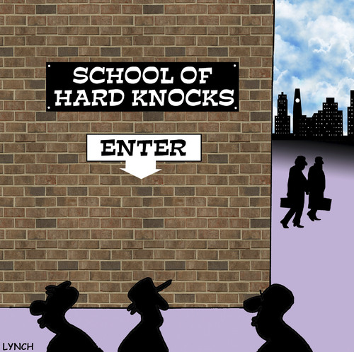 Cartoon: school of hard knocks (medium) by toons tagged school,education,of,hard,knocks,brickwork,rock,and,place,tough,love,rough,neighbourhood