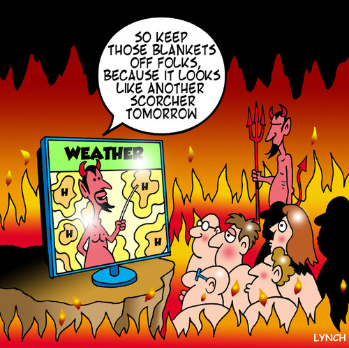Cartoon: scorcher (medium) by toons tagged hell,weather,heat,wave,fire,devil