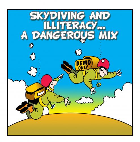 Cartoon: skydiving (medium) by toons tagged skydiing,paracuting,flying,illiteracy