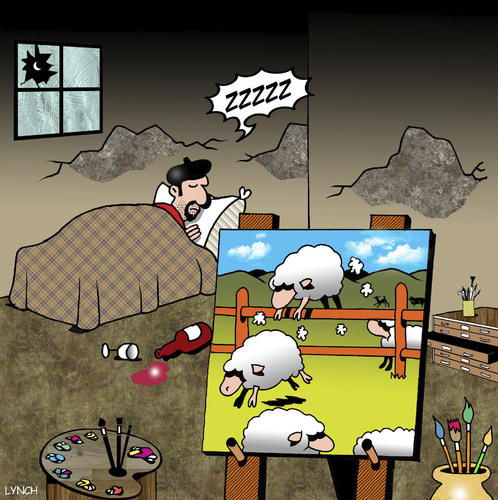 Cartoon: Sleep at last (medium) by toons tagged art,artist,cartoonist,sheep,sleep,sleeping,tablets,insomnia