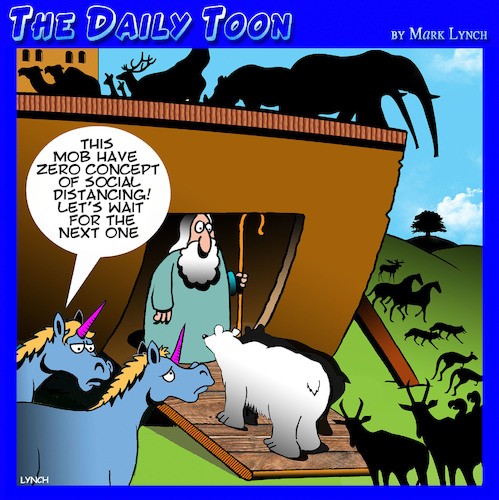 Cartoon: Social distancing (medium) by toons tagged ark,social,distancing,unicorns,ark,social,distancing,unicorns