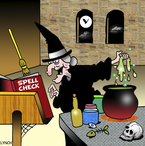 Cartoon: spell check (medium) by toons tagged spell,check,witches,warlocks,magic,spelling,black,cooking,bats