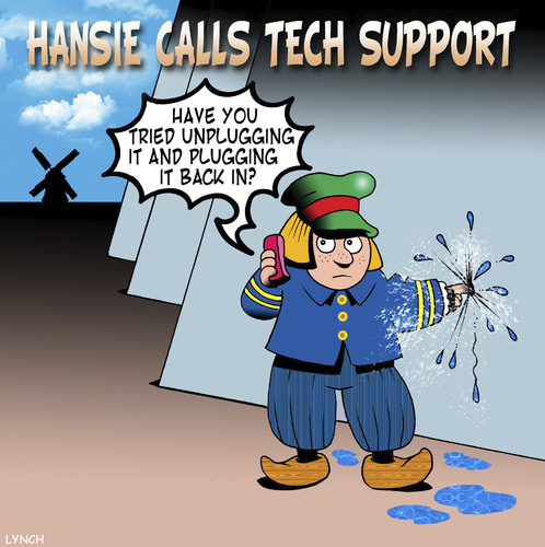 Cartoon: Tech support (medium) by toons tagged finger,in,dyke,windmills,little,boy,and,the,clogs,holland,flooding,tech,support,finger,in,dyke,windmills,little,boy,and,the,clogs,holland,flooding,tech,support
