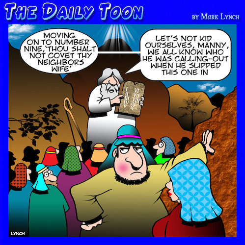 Cartoon: Ten Commandments (medium) by toons tagged thou,shalt,no,covet,moses,adultery,cheating,husband,divorce,thou,shalt,no,covet,moses,adultery,cheating,husband,divorce