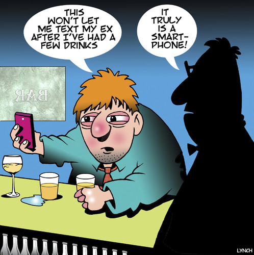 Cartoon: Text the ex (medium) by toons tagged texting,drunk,ex,wife,girlfriend,bars,smartphone,iphone,texting,drunk,ex,wife,girlfriend,bars,smartphone,iphone