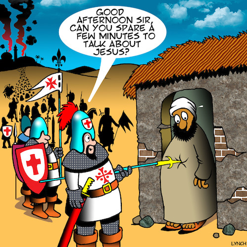 Cartoon: The Crusades (medium) by toons tagged crusades,christian,vs,muslums,middle,east,conflict,bible,bashers,history,crusades,christian,vs,muslums,middle,east,conflict,bible,bashers,history