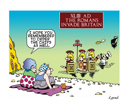 Cartoon: the romans invade britain (medium) by toons tagged romans,invsion,britain,chips,pizza