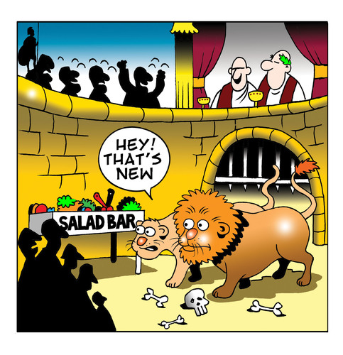 Cartoon: the salsd bar (medium) by toons tagged romans,christians,colloseum,lions,and,rome,religion,christianity,salad