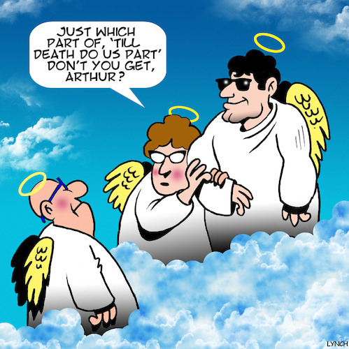 Cartoon: till death do we part (medium) by toons tagged heaven,afterlife,till,death,do,we,part,handsome,stud,angels,heaven,afterlife,till,death,do,we,part,handsome,stud,angels