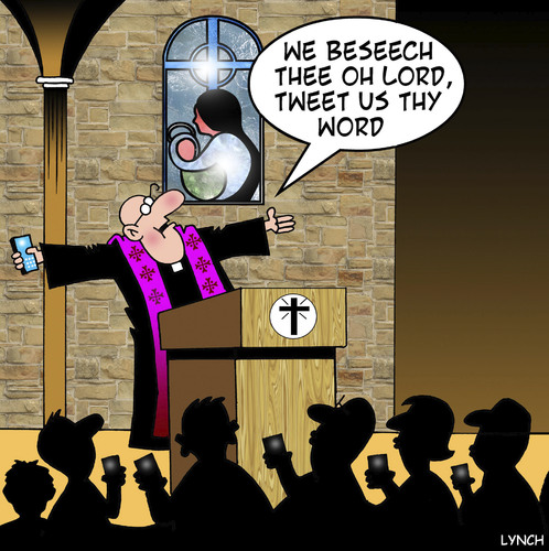 Cartoon: Tweet us thy word (medium) by toons tagged tweeting,social,media,tweets,networking,facebook,blogging,god,church
