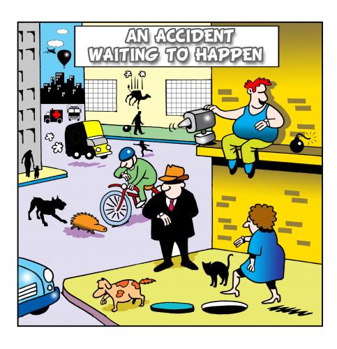 Cartoon: waiting to happen (medium) by toons tagged traffic,accident,accidents,animals,fate