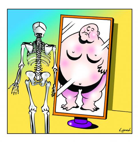 Cartoon: what disorder (medium) by toons tagged obesity,eating,disorders,anorexia,skeletons,fat,people,overweight