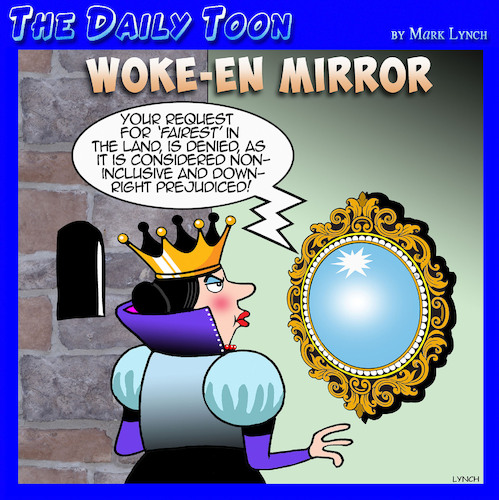 Cartoon: Wicked Queen (medium) by toons tagged magic,mirror,snow,white,racist,woke,political,correctness,magic,mirror,snow,white,racist,woke,political,correctness