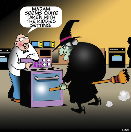 Cartoon: Wicked Witch (medium) by toons tagged witches,kiddes,cooking,ovens,broomstick,microwave,witches,kiddes,cooking,ovens,broomstick,microwave