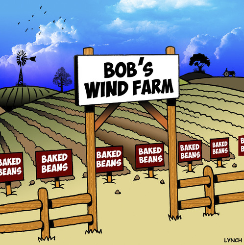 Cartoon: Wind farm cartoon (medium) by toons tagged wind,farms,baked,beans,flatulence,farting,farming,methane,gas,wind,farms,baked,beans,flatulence,farting,farming,methane,gas