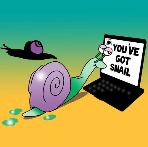 Cartoon: you got snail (medium) by toons tagged mail,communications,twitter,facebook,social,networking,laptop,snails,computers,slugs
