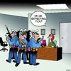 Cartoon: Is he expecting you? (small) by toons tagged police,corporate,raid,is,he,expecting,you,secretary
